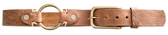 Vintage Brass Buckle Belt - Natural Pebbled Tan