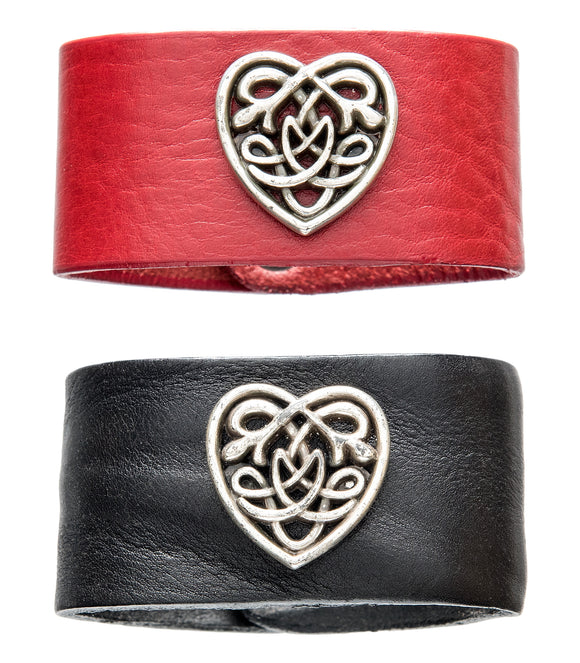 Celtic heart leather cuff in red and brown.