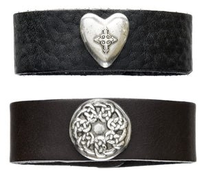 Full grain leather cuff / bracelet with Celtic jewelry.  
