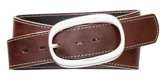 Top Stitch, Oval Buckle - Med Brown