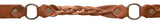 Brown leather braided brass ring belt. 
